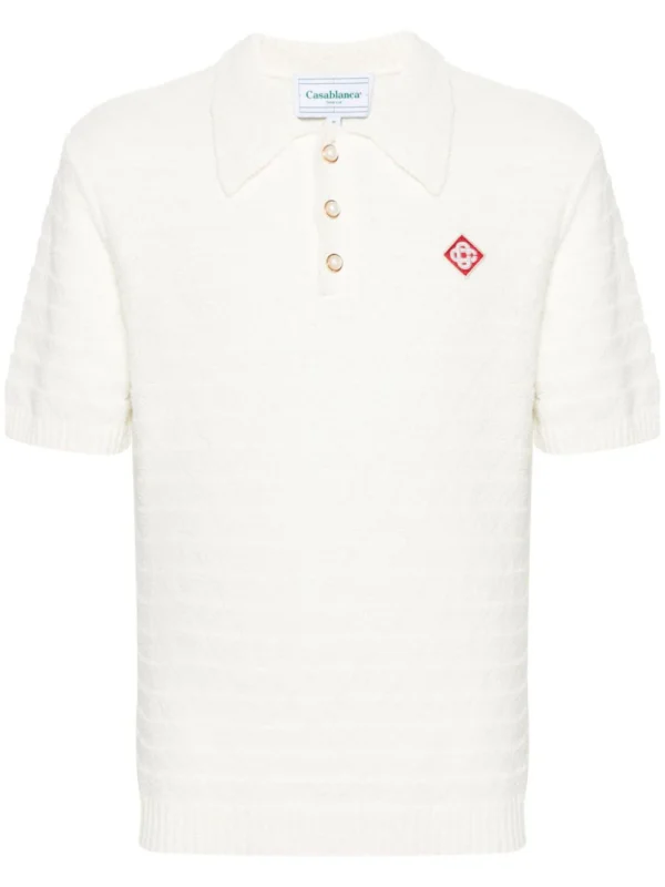 Casablanca logo-appliqué bouclé polo shirt